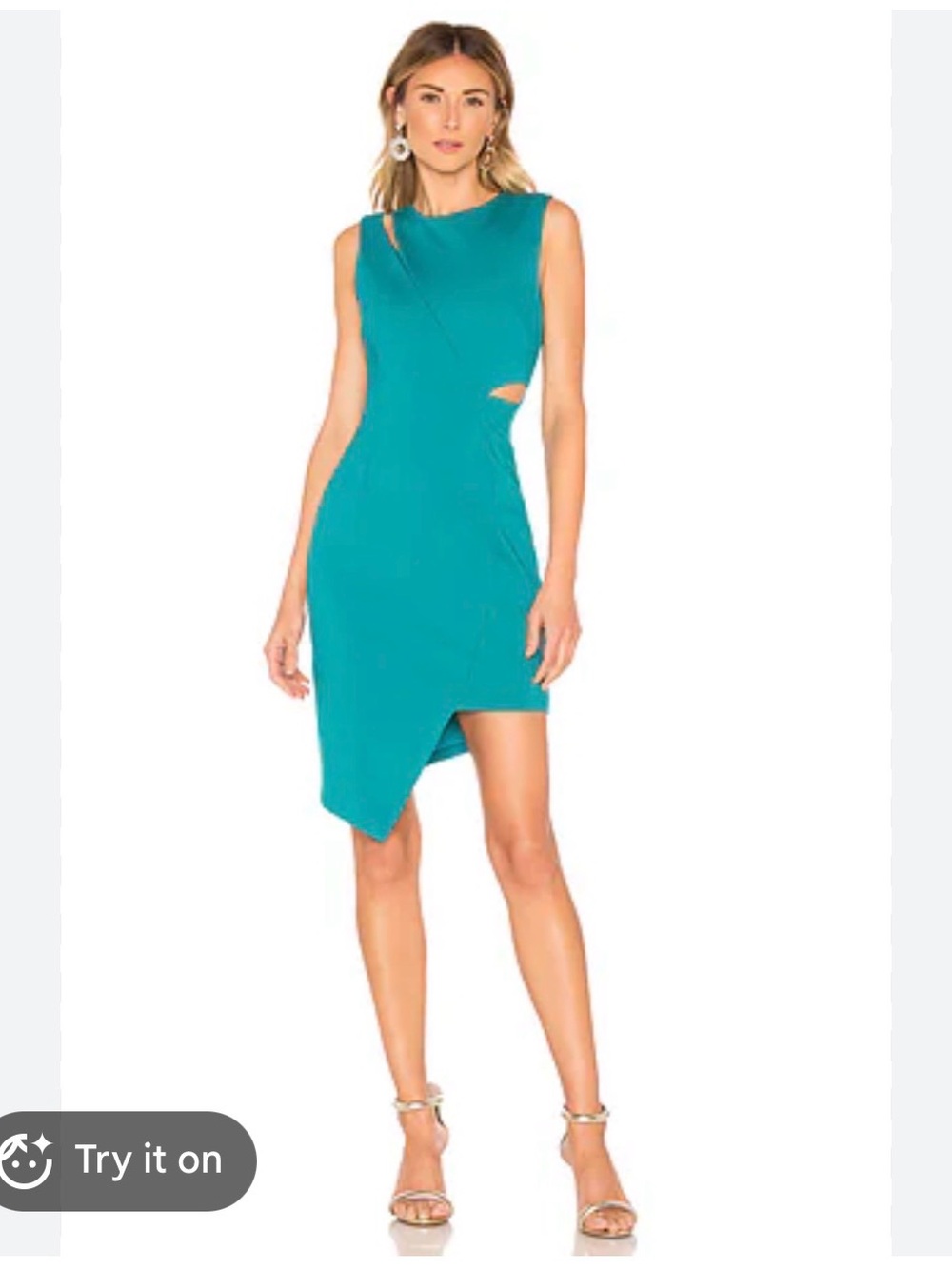 Elliatt Teal Asymmetrical Cutout Sheath Dress